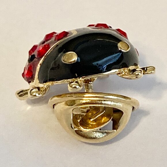 Vintage Ladybug Pin Tie Tac Lapel Hat Crystal Enamel Red Black Gold Plated - Picture 7 of 11